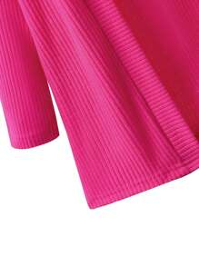 2 Pcs/Set Setelan Anak Perempuan Kreatif Lucu Kasual Warna Polos Cardigan Mantel Panjang + Celana Jumpsuit - Hot Pink - View 6