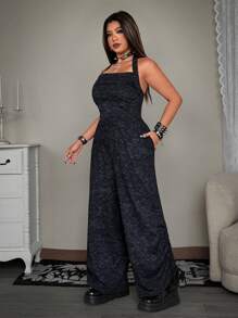 Flirla Mono holgado y cómodo con volantes y lazada para mujer de talla grande, atuendo casual para primavera/verano