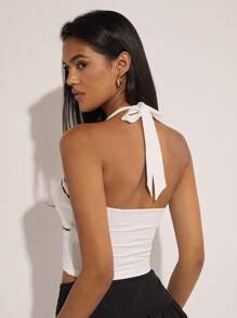 COSMINA Women's Elegant Vacation Black & White Contrast Lace Patchwork Halter Tank Top, Spring/Summer - Black and White - View 2