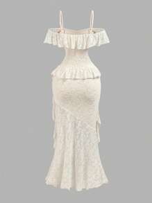 SHEIN X Hannahelzahed SHEIN MOD Váy đuôi cá viền bèo nhún thanh lịch dành cho nữ - Màu be - Xem 2