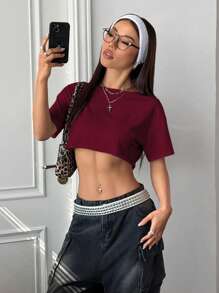 StreetHx 女式白色露肩短款上衣，带磨边下摆，超大街头百搭 Y2K 时尚短袖 T 恤，春夏