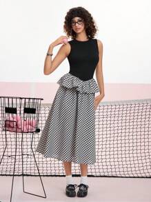 SHEIN MOD Ärmelloses, elegantes Sommerkleid mit schwarz-kontrastierendem Karomuster - Schwarz und Weiss - Übersicht 1