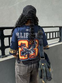 INAWLY 女士休闲宽松圆领落肩老鹰字母印花T恤，夏季 - 彩色 - 查看 2