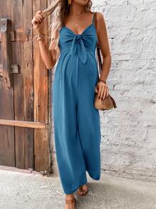 SHEIN 孕妇纯色细肩带无袖夏季连体裤 - 藍色 - 查看 1