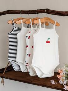 Vintaside Kids 4pcs/Set Baby Girls' Cute Pattern Sleeveless Bodysuit, Casual Summer Style - Multicolor - View 3