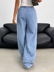 SHEIN Teen Girls Y2K Casual Versatile Summer Light Washed Drawstring Waist Wide Leg Casual Jeans Wide Leg Jeans For Daily Wear,Summer Stretchy Waist Comfortable Wide Leg Pants,Girls Summer Beach Boho Vacation Casual Outfits,Rave Concert Festival Outfits,Girls Summer Brunch Church Graduation Outfits,Streetwear Back To School Outfits