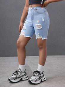 Tween Girls Y2K Spring Summer Break Light Washed High Waist Ripped Raw Hem Denim Jeans Long Shorts,Girls Summer Beach Boho Vacation Summer Denim Biker Shorts, Summer Concert Festival Casual Rave Outfits, Girls Summer Brunch Church Graduation Outfits,Streetwear,Back To School Outfits