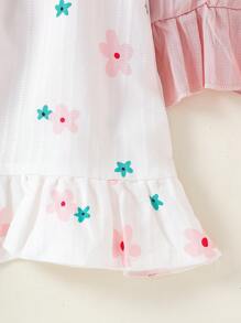 SHEIN 3 件套女童夏季连衣裙套装，蝴蝶结肩带纯色和条纹休闲日常连衣裙 - 彩色 - 查看 4