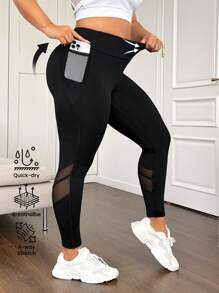Rhythm Era Plus Size Mesh Contrast High Waist Tummy Control Hip Lifting Side Pocket Athletic Leggings