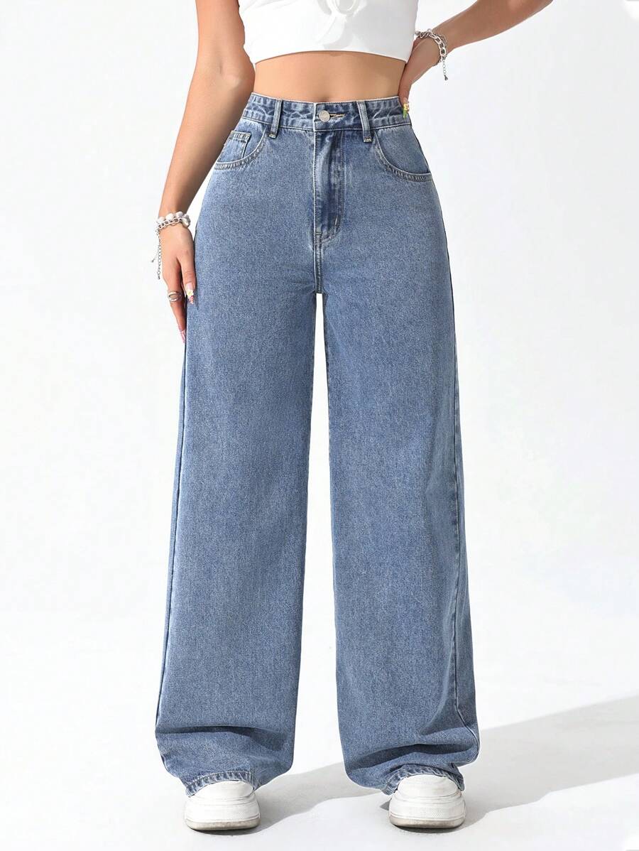 Quần Jeans Denim Màu Trơn Thường Ngày Cho Nữ - Rửa nhẹ - Xem 1