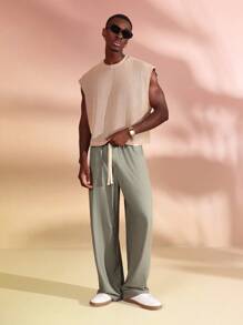 SUMWON 奢华钩编背心 夏季无袖针织背心 设计师海滩度假休闲服 经典肌肉背心 运动休闲必备 - 米色 - 查看 5