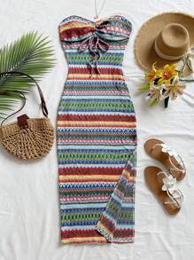 Soleia Women's Striped Pleated Front Tie Dress Beach Vacation Outfits Spring Summer Outfits For Women - Multicolor - View 4