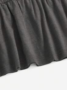 SHEIN EZwear 女士加大码纯色圆领拼接 A 字型棉质娃娃裙 T 恤（灰色） - 灰色 - 查看 7