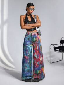 Jeanoix Women's Tie-Dye Print Wide-Leg Jeans - Multicolor - View 5