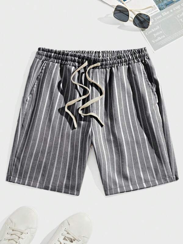 Manfinity VCAY Men's Striped Woven Mid-Waist Short Straight Casual Shorts, Suitable For Outings In Spring/Summer