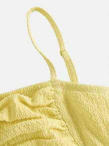 Girlism Tween Girl Solid Color Ruffle Trim Fitted Waist Elegant Yellow Cami Dress, Suitable For Spring/Summer, Music Festivals And Outings - Mustard Yellow - View 3