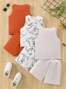 Young Boys Cartoon Print Tank Top And Shorts 2-Piece Set