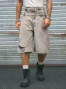 AXEPEAK Shorts informales y sueltos para hombres, de un solo color tejido, edición de ropa urbana