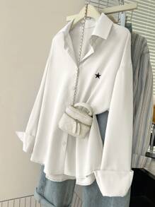 INAWLY 女士星星图案长袖夏季休闲衬衫 - 白色 - 查看 4