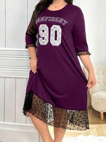 Rochie casual cu imprimeu de dantelă și patchwork, stil INS