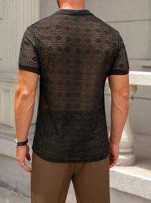 Manfinity Homme Men's Hollow Geometric Design Daily Wear Short Sleeve Polo Shirt - Black - View 2