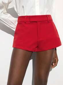 Maija Red Minimalist Urban Style Women's Shorts, Fashion Versatile Business Casual, Spring/Summer Valentine's Day Beach Weddings & Events - Red - View 3