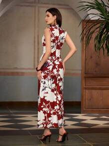 ZEYLAH Vacation Elegant Floral Print Pleated Midi Dress - Multicolor - View 3