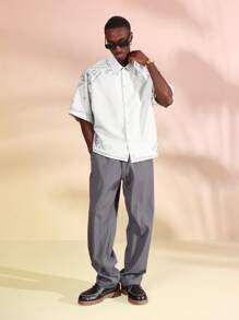 SUMWON Luxury Oversized Short Sleeve Button Down Studio Shirt Fleur De Lis Baroque Pattern Streetwear Summer Resort Wear Casual Fashion Top - Green - View 3