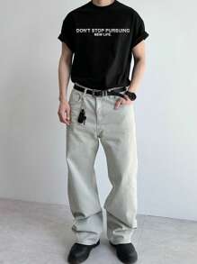 DAZY 字母印花T恤，时尚适合夏季 - 黑色 - 查看 1