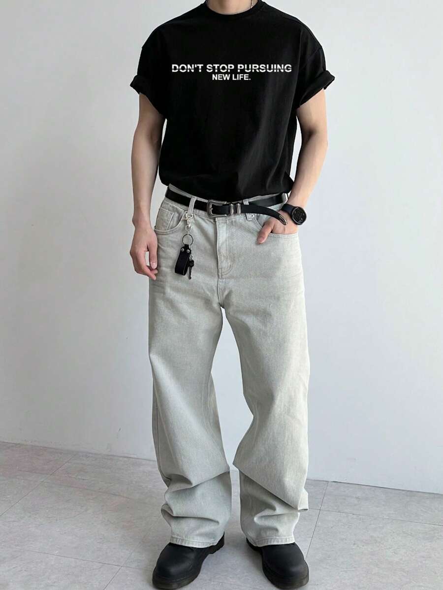 DAZY 字母印花T恤，时尚适合夏季 - 黑色 - 查看 1