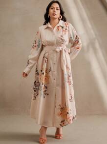 Anewsta Vestido camisero con cintura fruncida y estampado floral elegante para citas, fiestas o vacaciones - Rosa Pálido - Ver 3