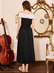 Côtesoire Váy ngủ Babydoll trễ vai họa tiết nơ lãng mạn & thanh lịch cho nữ mùa lễ hội - màu đen - Xem 2