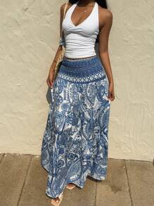 SHEIN PETITE 女式波西米亚花卉印花裙，休闲日常度假装，春夏