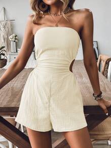 SHEIN Frenchy 棉质胸部连体衣，腰部镂空连体衣，穿着舒适透气，适合日常度假出游，婚礼宾客连体衣，毕业典礼连体衣 - 米色 - 查看 3