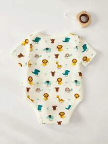 Cozy Pixies 新生女宝宝卡通动物印花柔软针织圆领短袖连体衣