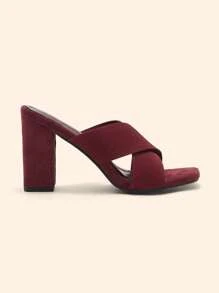 CUCCOO BASICS CUCCOO Women's Square Toe Fashion Daily Commute Burgundy High Heel Sandals - Burgundy - View 2