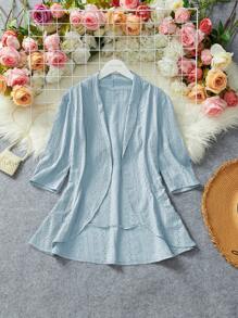 SHEIN Lady Four Season Blue Hollow Textured Cardigan Women's Coat Office Outfits For Women