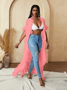 BamGleam Áo len cardigan dài tay khoét lỗ đơn giản cho nữ đi nghỉ mát thường ngày - Hồng - Xem 5