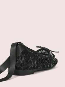 CUCCOO DOLLMOD 女士时尚优雅亮片蝴蝶结装饰平底鞋 - 黑色 - 查看 8