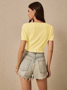 Poéselle Damen Lässig Kirschblüten Muster Cardigan mit Muschelabteilung, kurzärmlig, Sommer