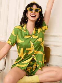 2pcs/Set Women Banana Pattern Pajama Set - Multicolor - View 5
