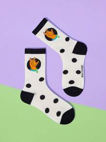 SCOOBY-DOO X SHEIN 1 Pair Women's Polka Dot & Cartoon Puppy Pattern Fashionable Cute Crew Socks