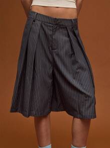 COUREZ 低腰褶皱细条纹短裤/女士夏季穿搭/夏季短裤/街头休闲/Y2K复古风