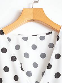 Franclia Casual V-Neck Large Polka Dot Layered Ruffle Hem With Belt Women Blouse Top - Multicolor - View 6