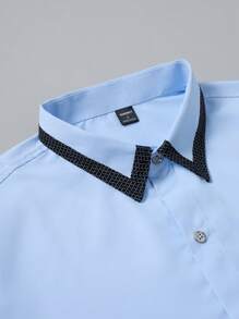 Manfinity Mode Camisa casual de hombre con bloques de color y parches - Azul - Ver 5