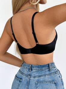 SHEIN 1pc Comfortable Thin Pad Seamless Simple Wireless Bra - Black - View 2