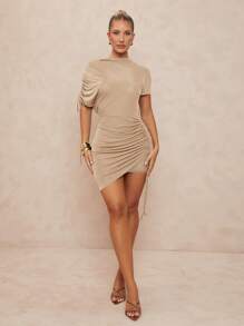 Lumalex Premium Party/Spring Festival/Wedding Mini Dress For Women - Khaki - View 3