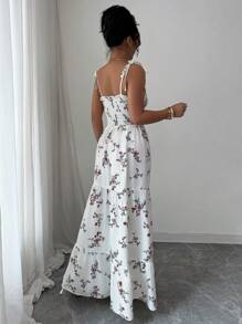 Elenzga 女士碎花荷叶边下摆无袖连衣裙，适合度假穿着