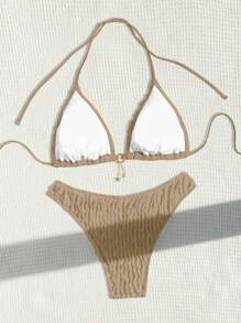 Swim Mod Women Summer Beach Swimwear Sets - Khaki - View 2