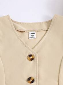 Elladie kids 女童无袖 V 领单排扣背心上衣和阔腿裤两件套服装，日常穿着，夏季 - 卡其色 - 查看 5